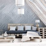 Papier peint – Lignes géométriques bleu grisé et doré