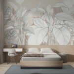Papier peint – Feuilles beiges aux nervures fines