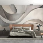 Papier peint – Vagues grises et blanches et disque clair