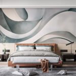 Papier peint – Vagues vertes et blanches et disque clair