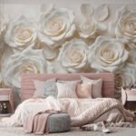Papier peint – Roses blanches effet relief