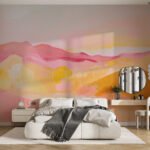 Papier peint – Collines aquarellées roses et jaunes