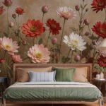 Papier peint – Marguerites rouges, roses et blanches