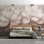 Papier peint – Lotus dessinés aux tons beige