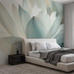 Papier peint – Fleur blanche et verte en gros plan