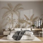 Papier peint – Palmiers dorés sur fond beige