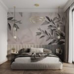 Papier peint – Branches et feuilles grises