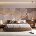 Papier peint – Fleurs orangées sur fond taupe