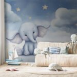 Papier peint – Éléphant bleu sous les étoiles