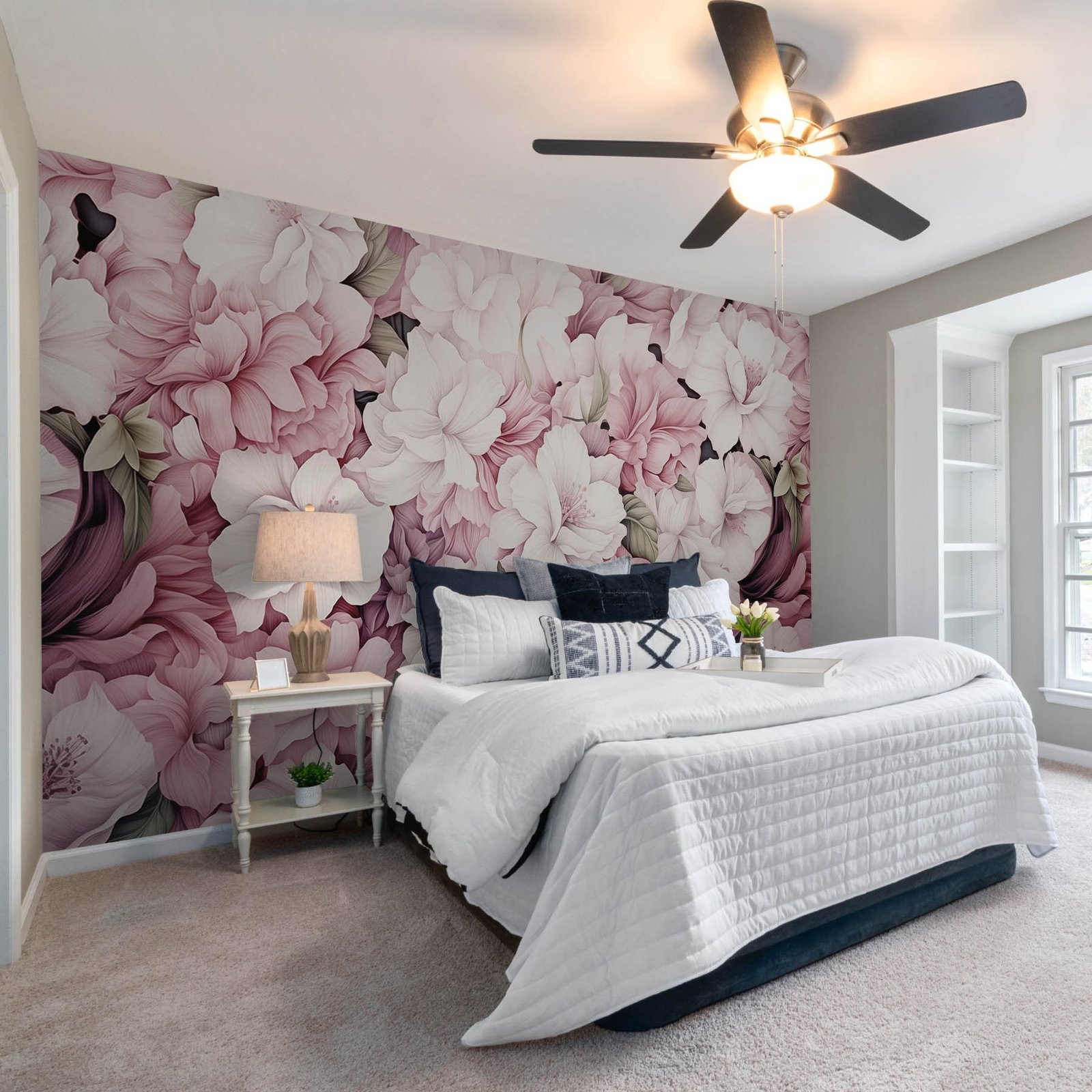 w08509pib3ms.jpg Papier peint – Pivoines roses et blanches en bouquet – Image 1