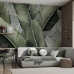 Papier peint – Grandes feuilles de bananier vertes