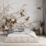 Papier peint – Bambous beiges sur fond clair