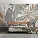 Papier peint – Feuilles graphiques beige, gris et blanc