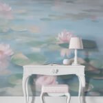 Papier peint – Nénuphars roses sur eau pastel
