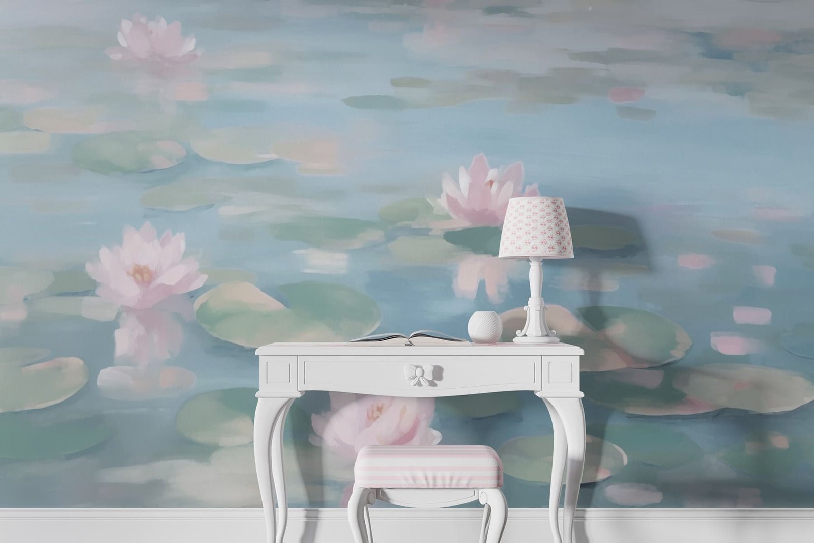 w08548pib1r.jpg Papier peint – Nénuphars roses sur eau pastel – Image 1