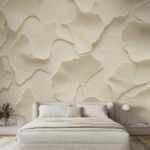 Papier peint – Feuilles de ginkgo crème en relief