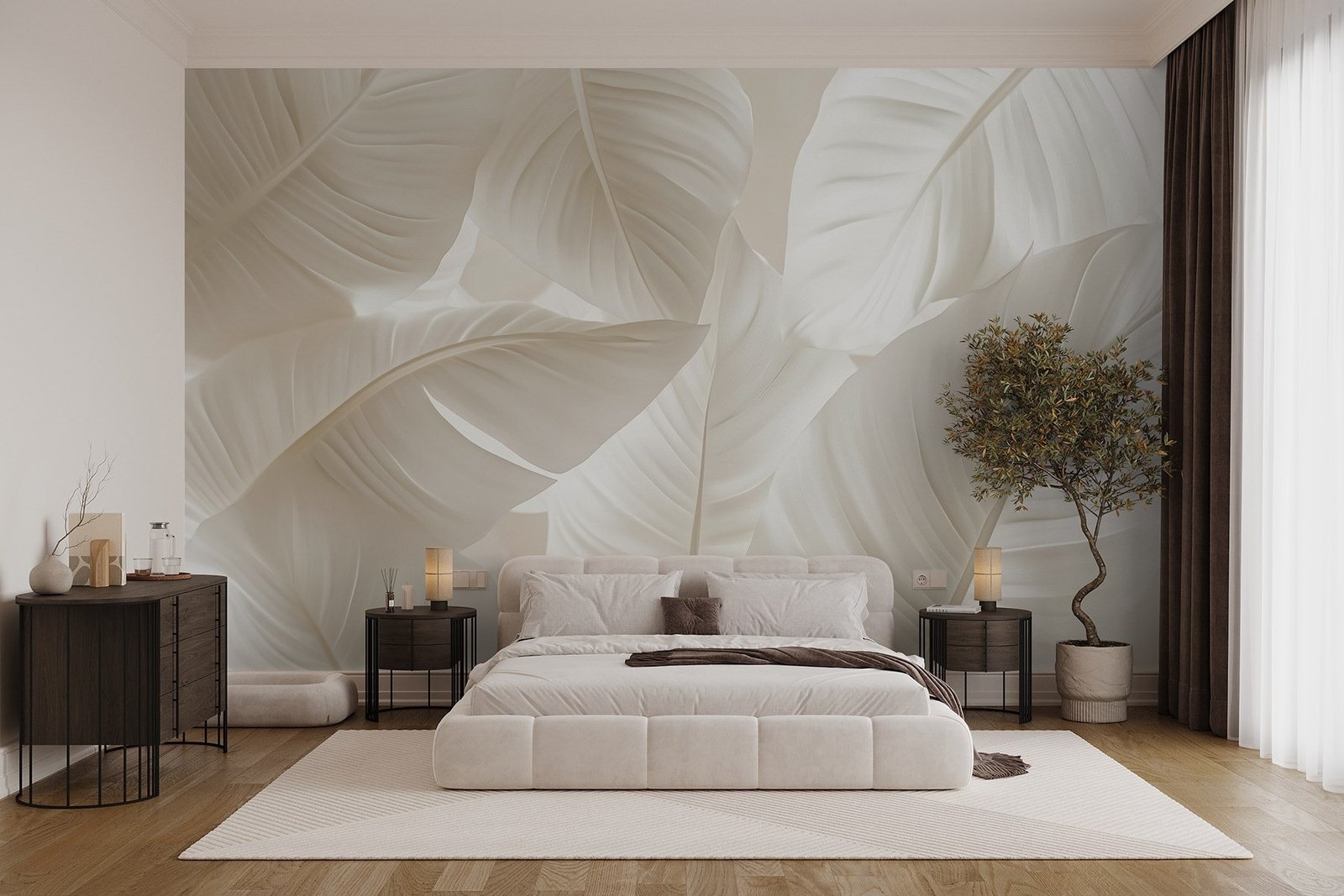 w08565pib1r.jpg Papier peint – Grandes feuilles blanches et crème – Image 1