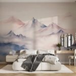 Papier peint – Sommets bleus et roses dans la brume