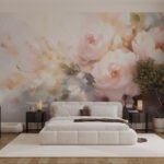 Papier peint – Fleurs roses et crème au rendu vaporeux