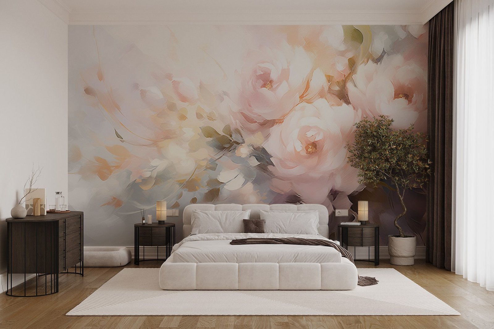 w08590pib1r.jpg Papier peint – Fleurs roses et crème au rendu vaporeux – Image 1