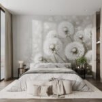 Papier peint – Pissenlits blancs sur fond végétal doux