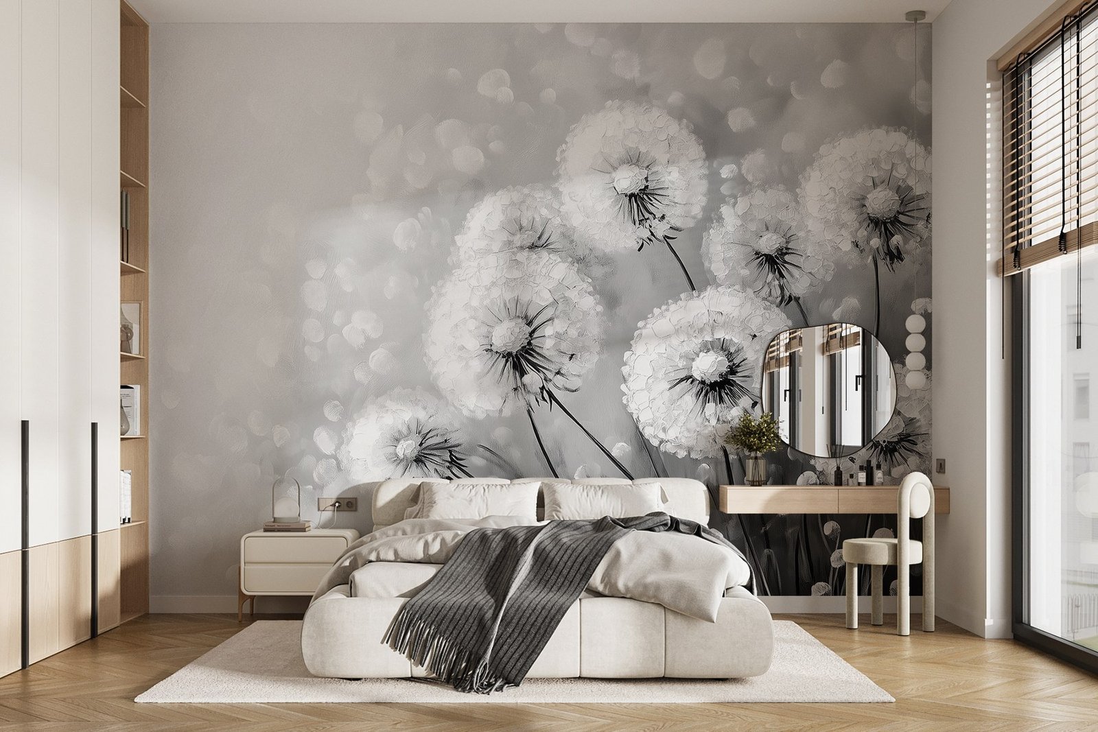 w08594v1pib1mr.jpg Papier peint – Pissenlits blancs sur fond gris doux – Image 1