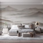 Papier peint – Montagnes grises en couches brumeuses