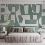 Papier peint – Formes graphiques vert grisé et blanc