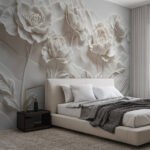 Papier peint – Roses blanches en bas-relief