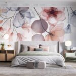 Papier peint – Fleurs transparentes aux tons rose et gris