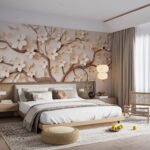 Papier peint – Branches fleuries aux tons crème
