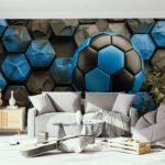 Papier peint – Ballon bleu et hexagones en relief