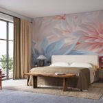 Papier peint – Fleurs roses et bleues aux longs pétales