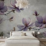 Papier peint – Branche de magnolias violets