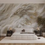 Papier peint – Feuillage sculpté crème et doré