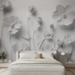Papier peint – Fleurs grises effet bas-relief