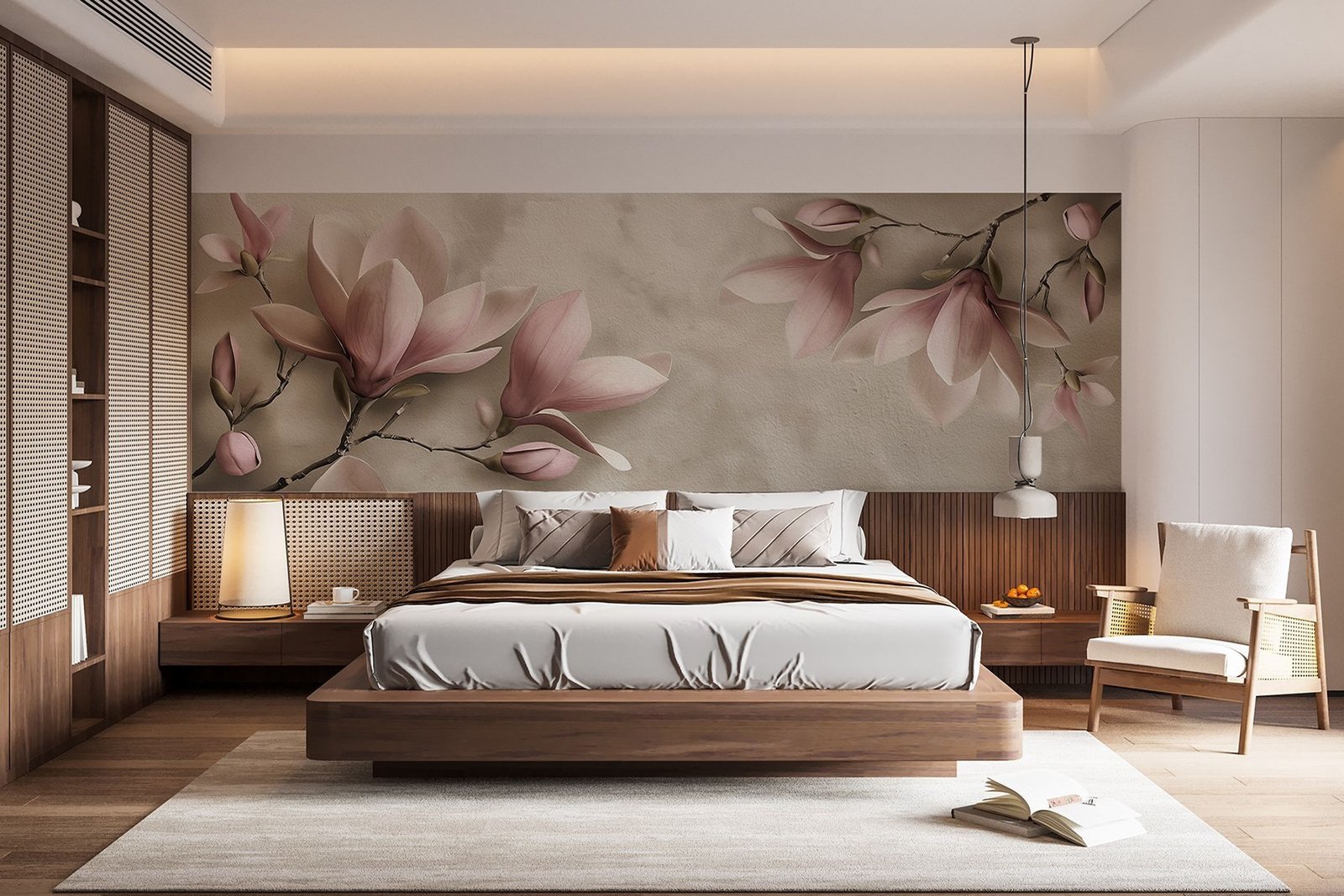 w08636v2pib11r.jpg Papier peint – Magnolias roses sur fond beige – Image 1