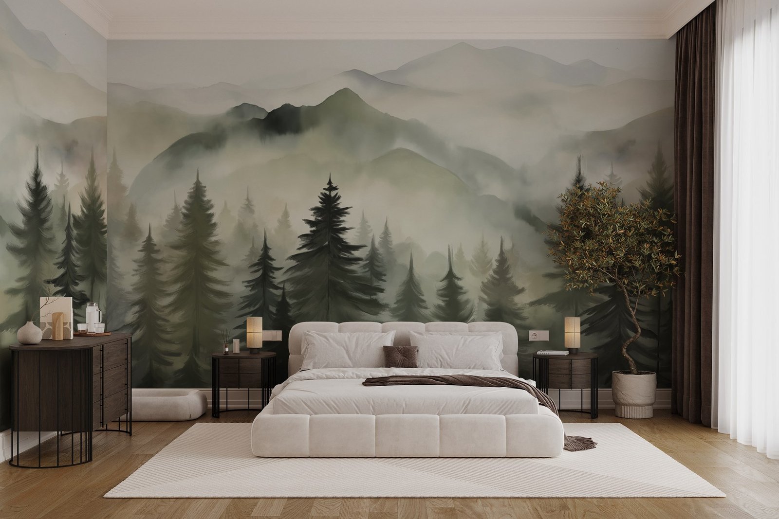w08639pib20mr.jpg Papier peint – Forêt de conifères et montagnes vertes – Image 1