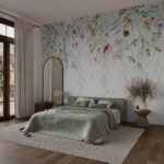 Papier peint – Fleurs multicolores suspendues sur fond clair