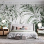 Papier peint – Feuillage tropical vert et blanc