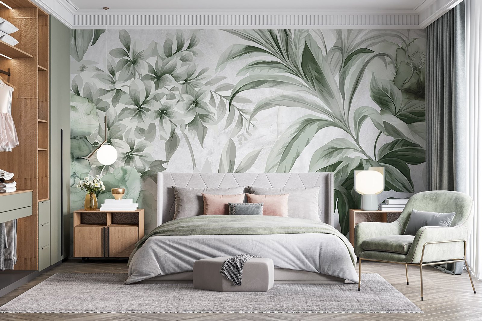 w08650pib11mr.jpg Papier peint – Feuillage tropical vert et blanc – Image 1