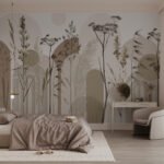 Papier peint – Fleurs champêtres au trait et aplats beiges