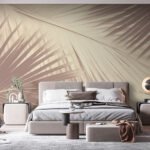 Papier peint – Ombres de palmes sur fond beige