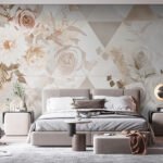 Papier peint – Roses crème et triangles pastel