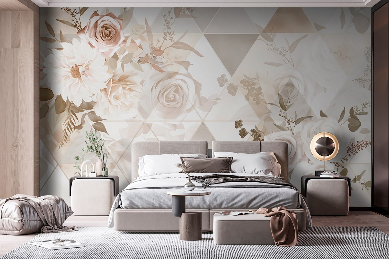 w08679pib114mr.jpg Papier peint – Roses crème et triangles pastel – Image 1