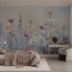 Papier peint – Fleurs champêtres violettes et blanches