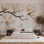 Papier peint – Branche de magnolias crème