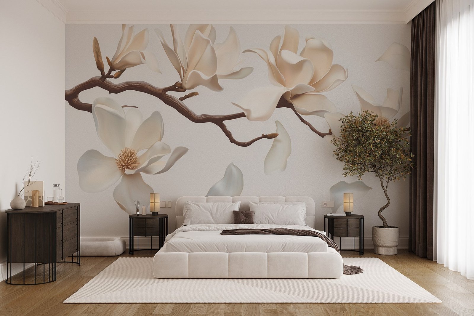w08706pib1r.jpg Papier peint – Branche de magnolias crème – Image 1