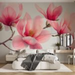 Papier peint – Magnolias roses sur branches
