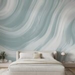Papier peint – Vagues fluides vert d’eau et blanc